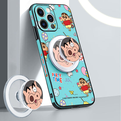 Crayon Shin-chan Cartoon Leather Phone Case for iPhone with Magnetic MagSafe Technology