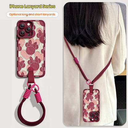 Disney-Inspired Silicone Phone Case for iPhone Series with Free Wrist Rope and Cross-Body Strap!