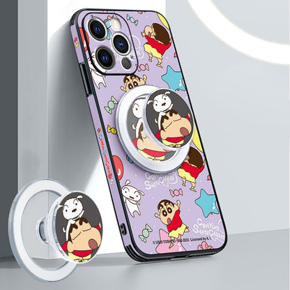 Crayon Shin-chan Cartoon Leather Phone Case - Stylish MagSafe Compatible Design for iPhone