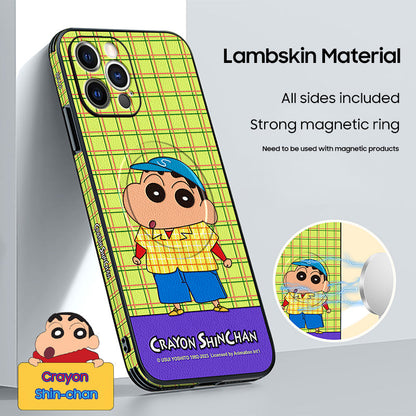 Stylish Crayon Shin-chan Leather Phone Case for iPhone with MagSafe Compatibility