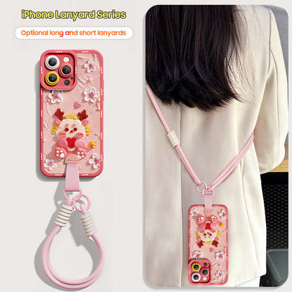 Stunning Blossom Dragon Oil Painting Silicone Case for iPhone Series with Free Wrist Loop & Cross-Body Strap!