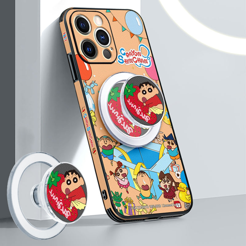 Stylish Crayon Shin-chan Leather Phone Case for iPhone MagSafe Series