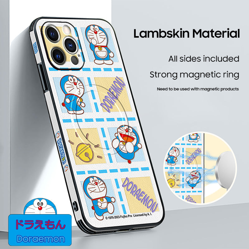 Doraemon Cartoon MagSafe Leather Phone Case for iPhone – Stylish & Functional!