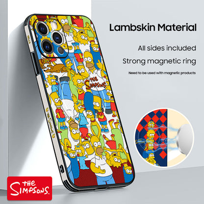 Stylish Leather Phone Case Featuring "The Simpsons" for iPhone MagSafe Series