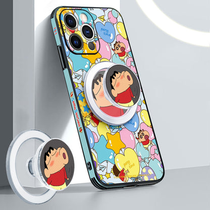 Crayon Shin-chan Leather Phone Case with MagSafe Compatibility for iPhone - Stylish & Fun Design!