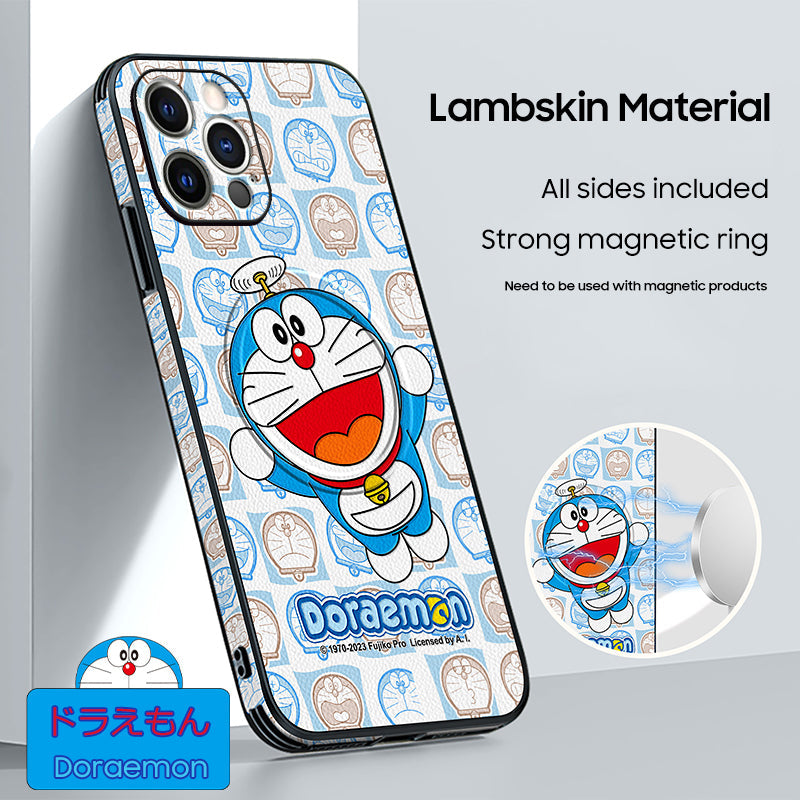 Doraemon-Inspired Leather Phone Case for iPhone with MagSafe Compatibility