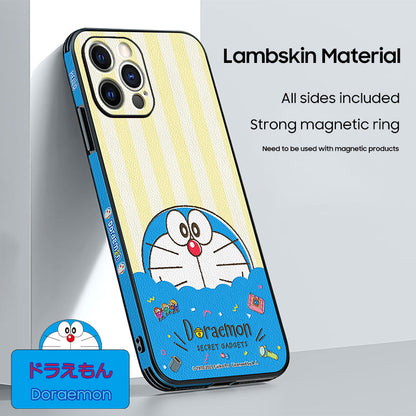 Doraemon Cartoon Leather Phone Case for iPhone with MagSafe Compatibility