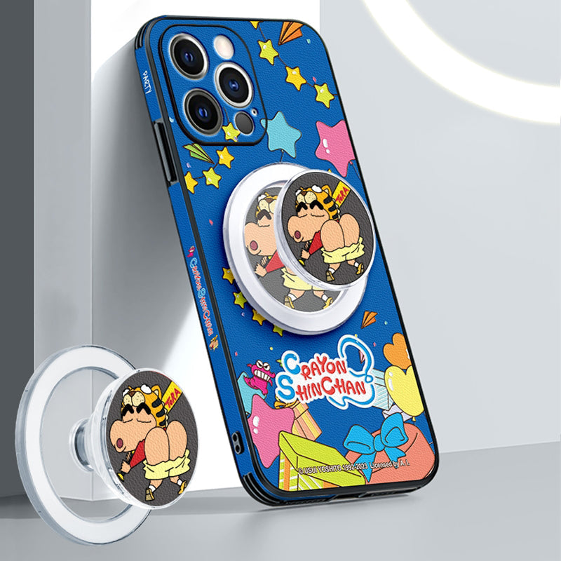 Crayon Shin-chan Inspired Leather Phone Case with MagSafe Compatibility for iPhone