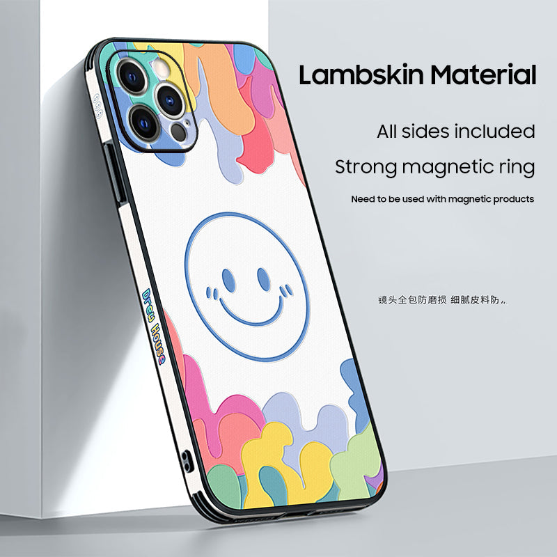 Stylish "Watercolor Smiley Face" Leather iPhone MagSafe Case - Perfect Blend of Fun and Function!