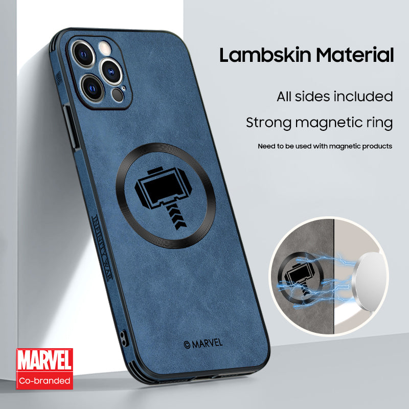 Stylish "Marvel" Comic-Inspired Leather Phone Case for iPhone with MagSafe Compatibility