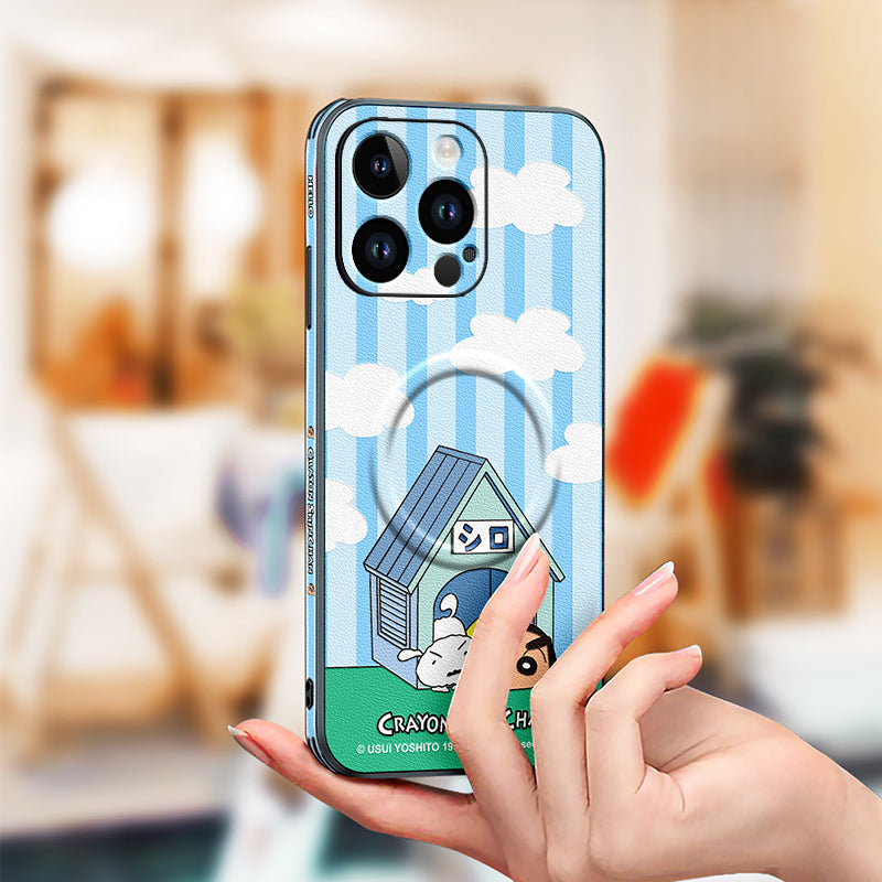 Doraemon-Inspired Leather Phone Case for iPhone with MagSafe - Original Design