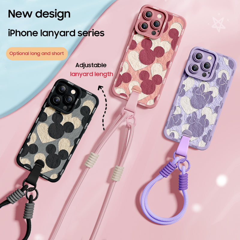 Disney Cartoon-Inspired Silicone Phone Case for iPhone Series with Bonus Wrist & Cross-Body Strap!