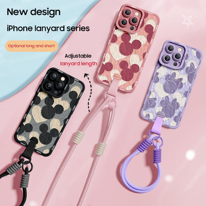 Disney Cartoon-Inspired Silicone Phone Case for iPhone Series with Bonus Wrist & Cross-Body Strap!