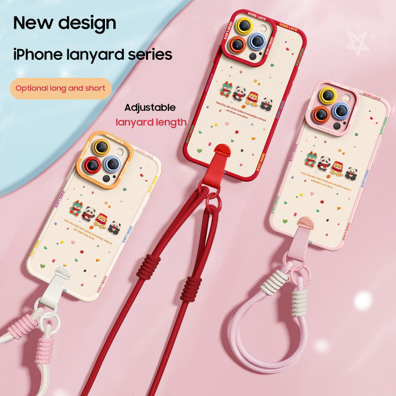 Cartoon Dragon Silicone Phone Case for iPhone Series with Free Wrist and Cross-Body Strap!