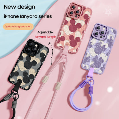 Disney-Inspired Silicone Phone Case for iPhone Series with Free Wrist Rope and Cross-Body Strap!