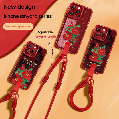 Stylish Relief Dragon Silicone Phone Case for iPhone Series | Includes Free Wrist and Cross-Body Strap!