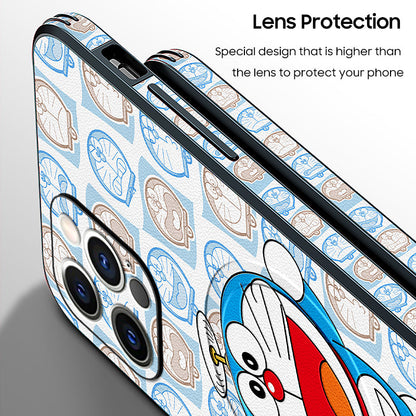 Doraemon-Inspired Leather Phone Case for iPhone with MagSafe Compatibility