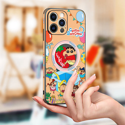 Stylish Crayon Shin-chan Leather Phone Case for iPhone MagSafe Series