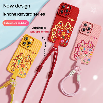 Adorable Cartoon Dragon Silicone Phone Case for iPhone Series | Bonus Wrist Rope & Cross-Body Strap Included!