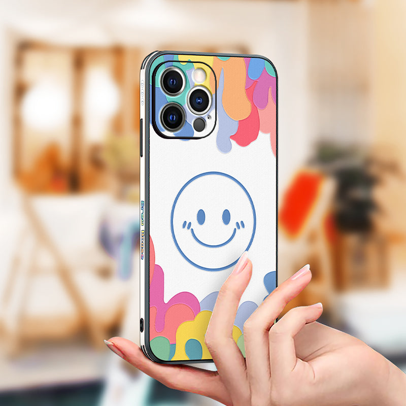 Stylish "Watercolor Smiley Face" Leather iPhone MagSafe Case - Perfect Blend of Fun and Function!