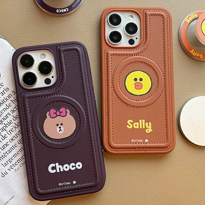 Line Friends Co-Branded Anti-Fall Leather Phone Case for iPhone with MagSafe – Stylish Protection You’ll Love!