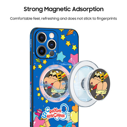 Crayon Shin-chan Inspired Leather Phone Case with MagSafe Compatibility for iPhone