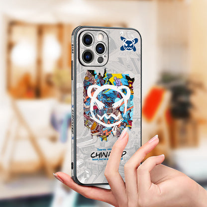 Chic Leather Phone Case with Trendy Sticker Bear Design for iPhone MagSafe Series