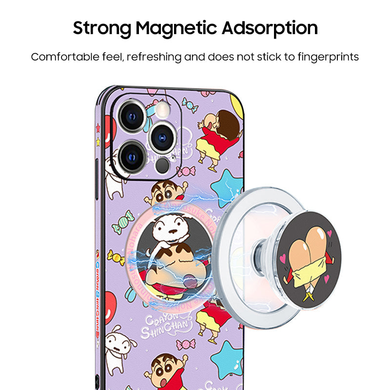 Crayon Shin-chan Cartoon Leather Phone Case - Stylish MagSafe Compatible Design for iPhone