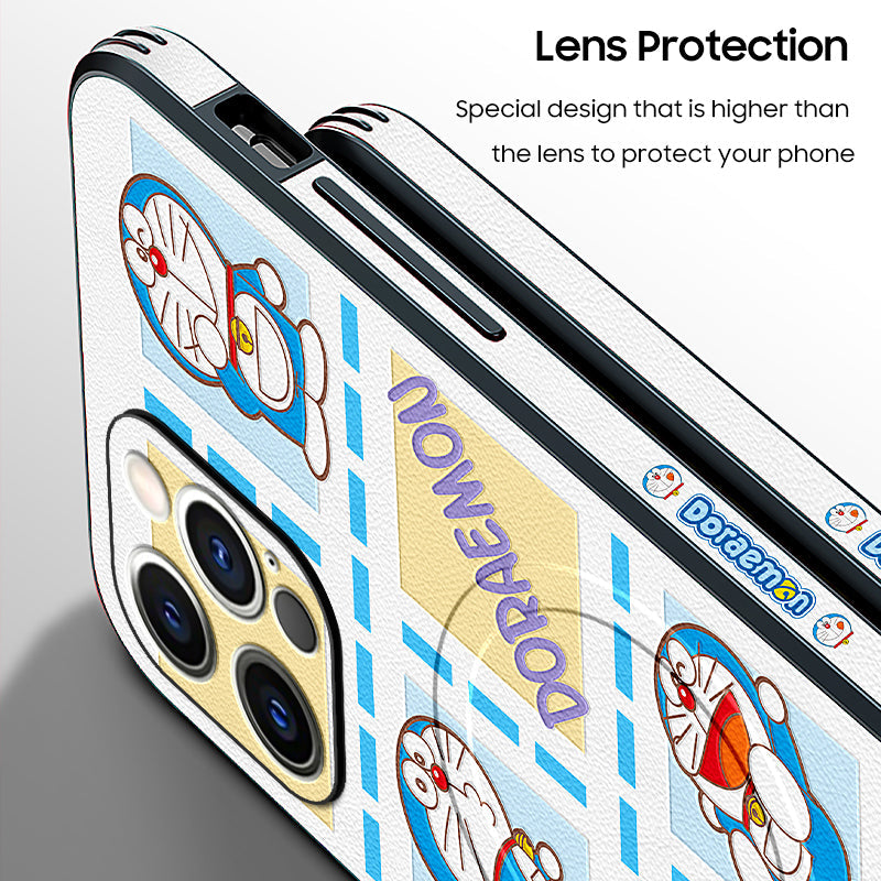 Doraemon Cartoon MagSafe Leather Phone Case for iPhone – Stylish & Functional!