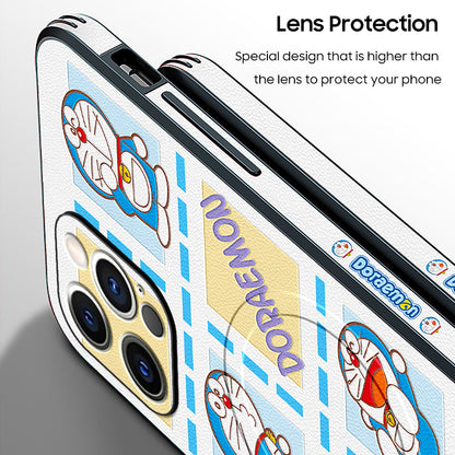 Doraemon Cartoon MagSafe Leather Phone Case for iPhone – Stylish & Functional!