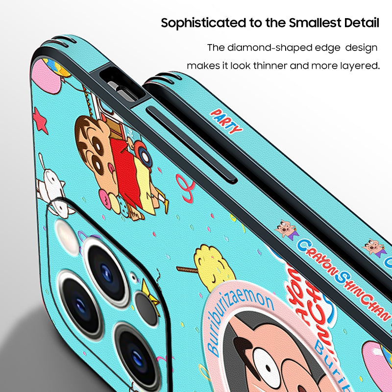 Crayon Shin-chan Cartoon Leather Phone Case for iPhone with Magnetic MagSafe Technology