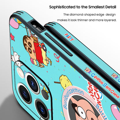 Crayon Shin-chan Cartoon Leather Phone Case for iPhone with Magnetic MagSafe Technology