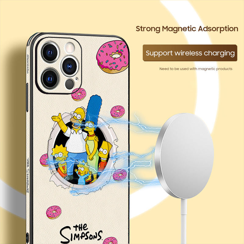 Stylish Leather iPhone MagSafe Case Featuring 'The Simpsons' - A Must-Have for Fans!