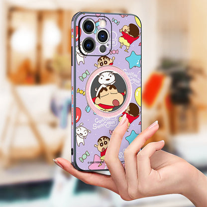 Crayon Shin-chan Cartoon Leather Phone Case - Stylish MagSafe Compatible Design for iPhone