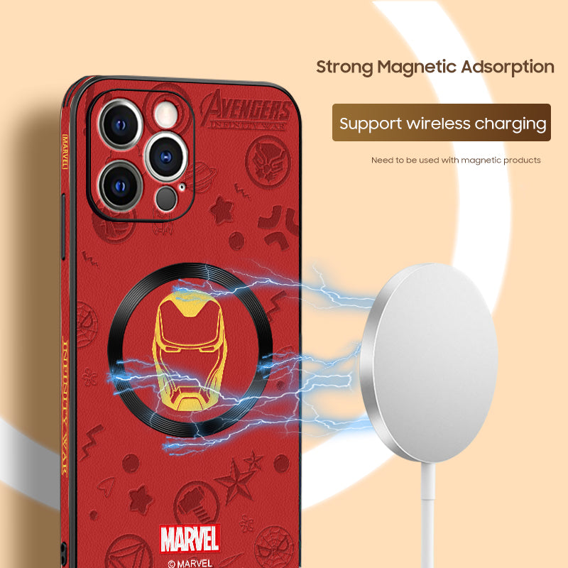 Stylish "Iron Man" Cartoon Leather Phone Case for iPhone MagSafe Series – Original Design