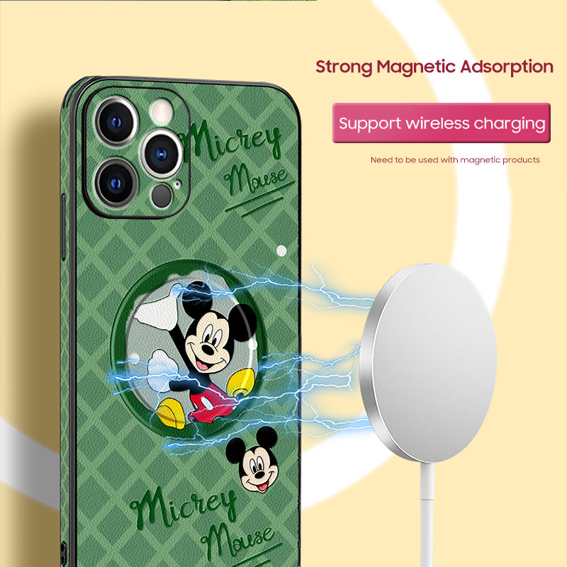 Disney-Inspired Leather iPhone MagSafe Case – Original Cartoon Design