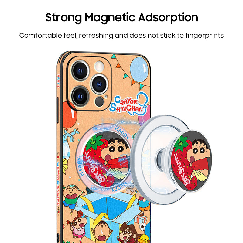 Stylish Crayon Shin-chan Leather Phone Case for iPhone MagSafe Series