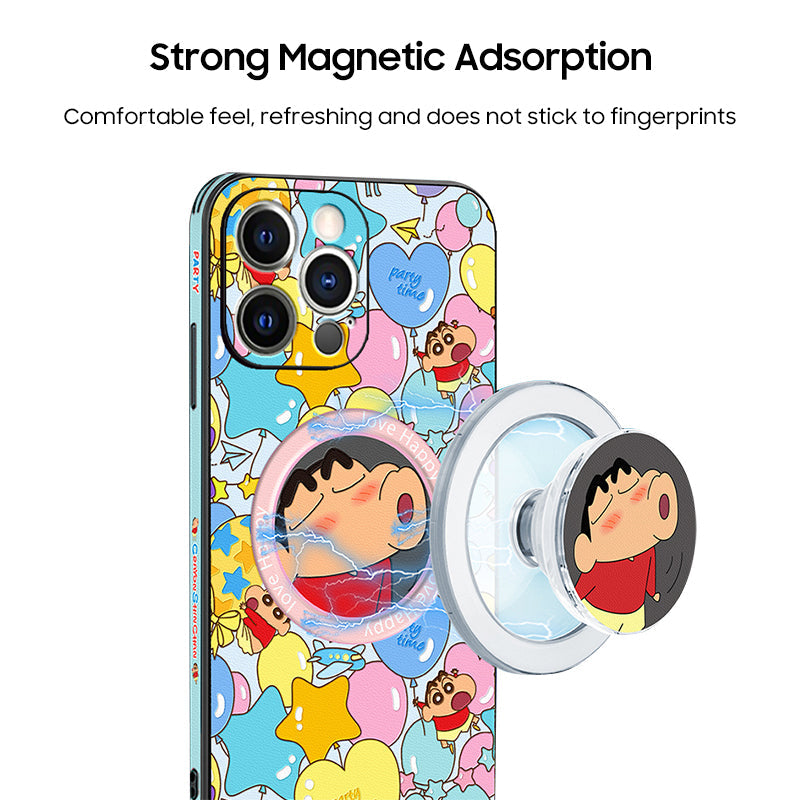 Crayon Shin-chan Leather Phone Case with MagSafe Compatibility for iPhone - Stylish & Fun Design!