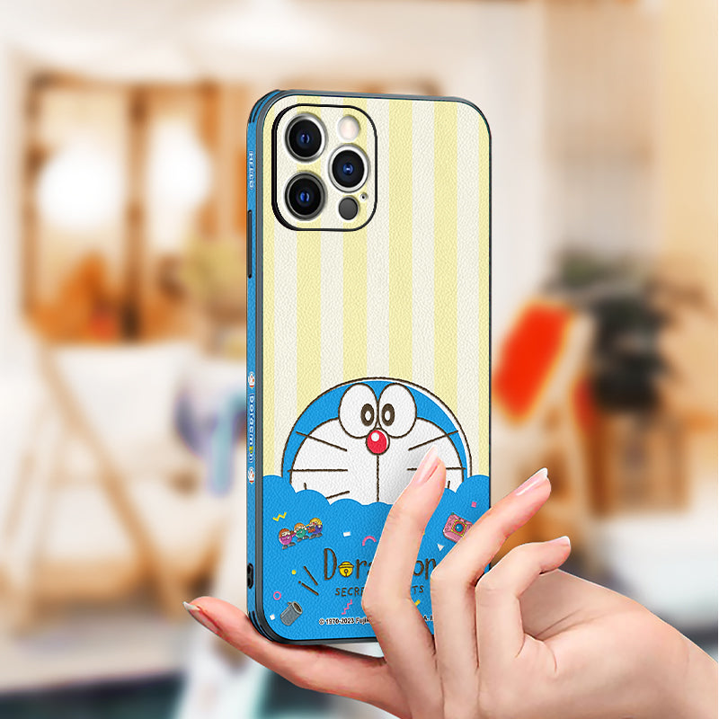 Doraemon Cartoon Leather Phone Case for iPhone with MagSafe Compatibility