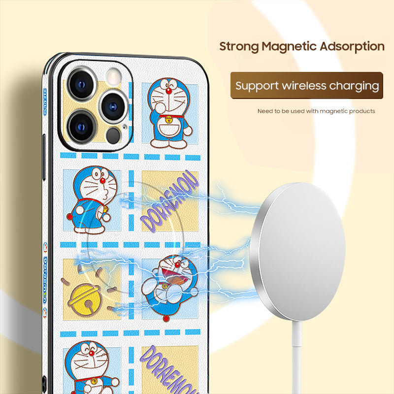 Doraemon Cartoon MagSafe Leather Phone Case for iPhone – Stylish & Functional!