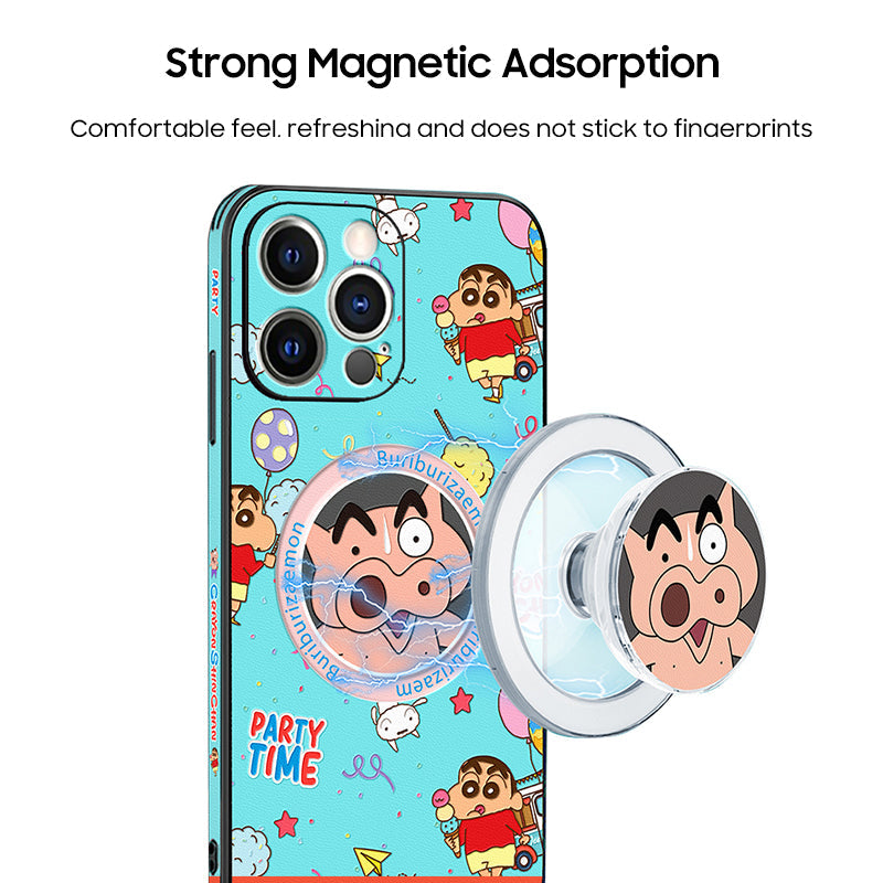 Crayon Shin-chan Cartoon Leather Phone Case for iPhone with Magnetic MagSafe Technology