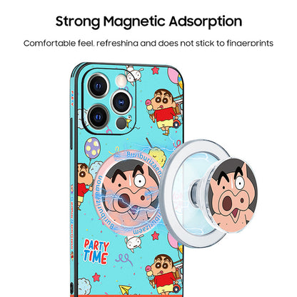 Crayon Shin-chan Cartoon Leather Phone Case for iPhone with Magnetic MagSafe Technology