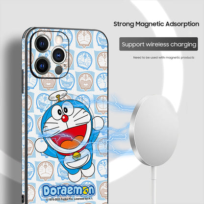 Doraemon-Inspired Leather Phone Case for iPhone with MagSafe Compatibility