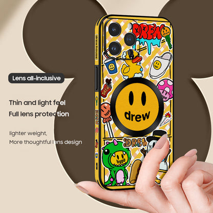 Doodle Smiley Cartoon Leather Case for iPhone with MagSafe - Fun and Stylish Protection!