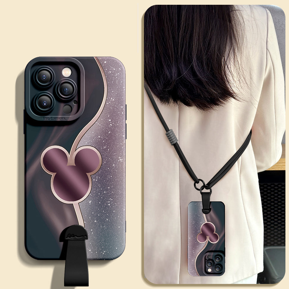 Disney-Inspired Silicone Phone Case for iPhone Series with Free Wrist & Cross-Body Strap!