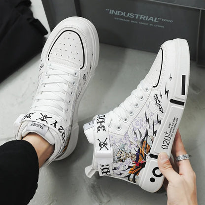 One Piece White Wave High Tops – Casual Anime Sneakers