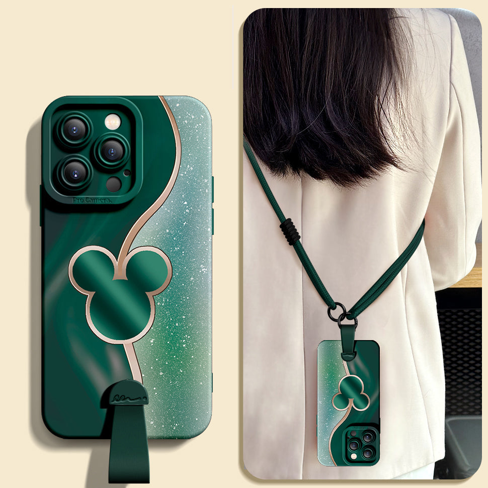 Disney-Inspired Silicone Phone Case for iPhone Series with Free Wrist and Cross-Body Strap!