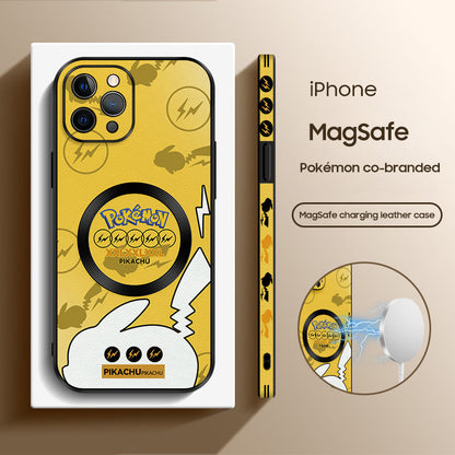 Pokémon-Inspired Leather Phone Case with MagSafe Compatibility for iPhone