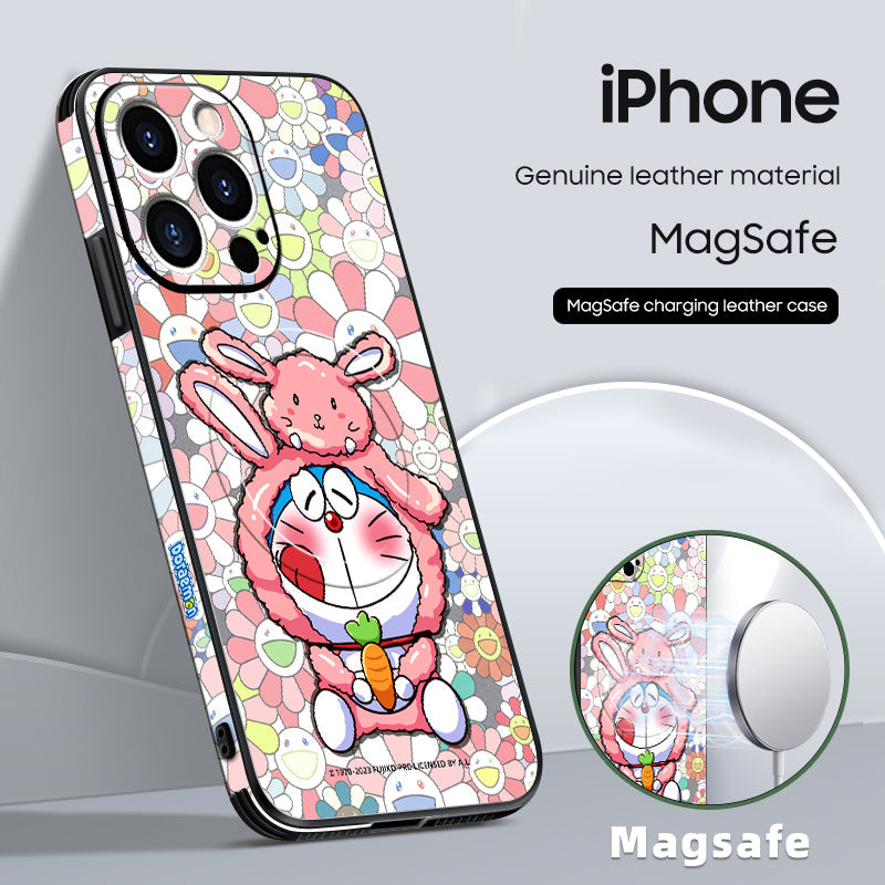 Doraemon" Cartoon Leather Case for iPhone - Original MagSafe Series Design