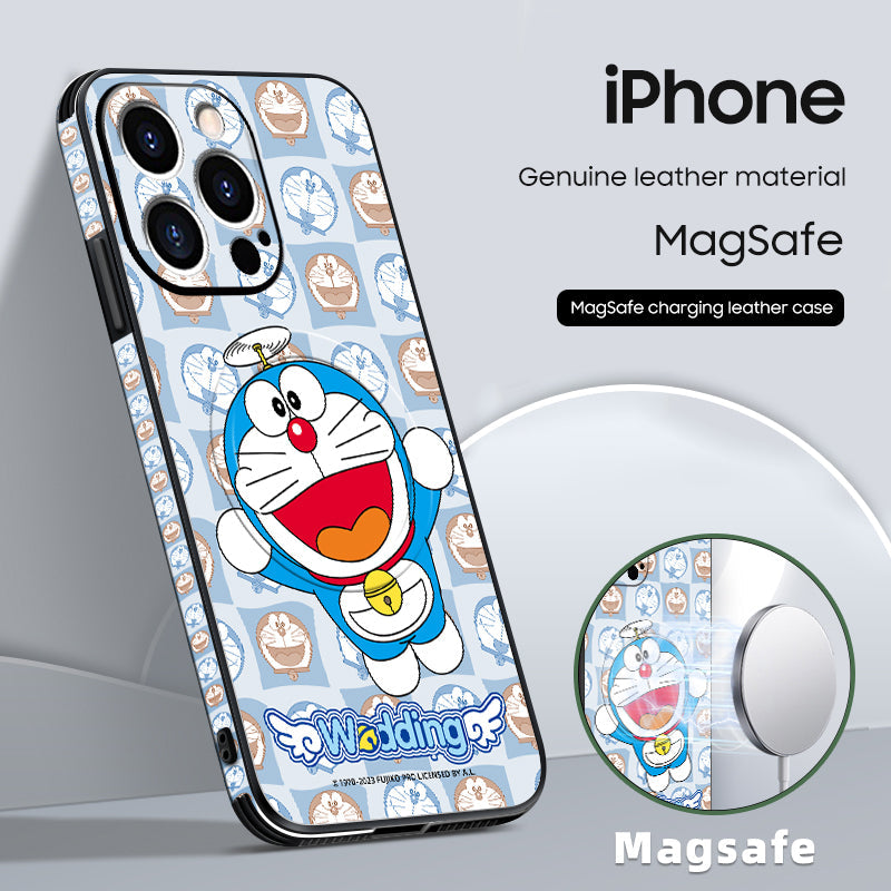 Doraemon-Inspired Leather Phone Case for iPhone MagSafe | Stylish Original Design